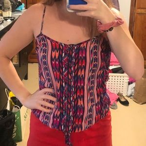 Garage Aztec Tribal Print Tie Front Tank Top Small